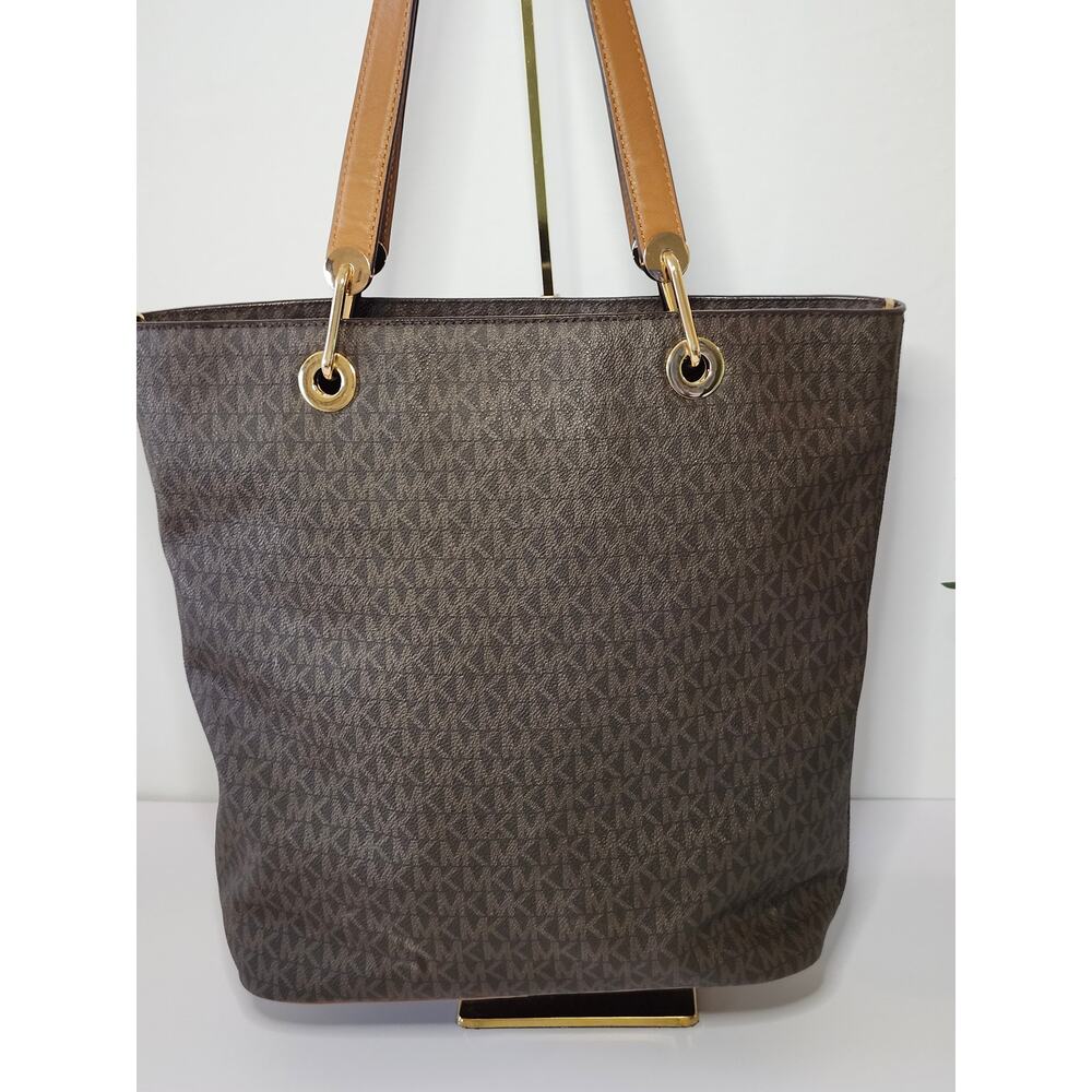 Michael Kors Jet Set Large Shoulder Tote Handbag Brown Luggage Coated Canvas - Picture 5 of 17